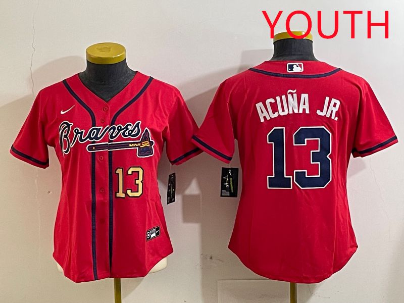 Youth Atlanta Braves #13 Acuna jr Red Game 2025 Nike MLB Jersey style 5->youth mlb jersey->Youth Jersey